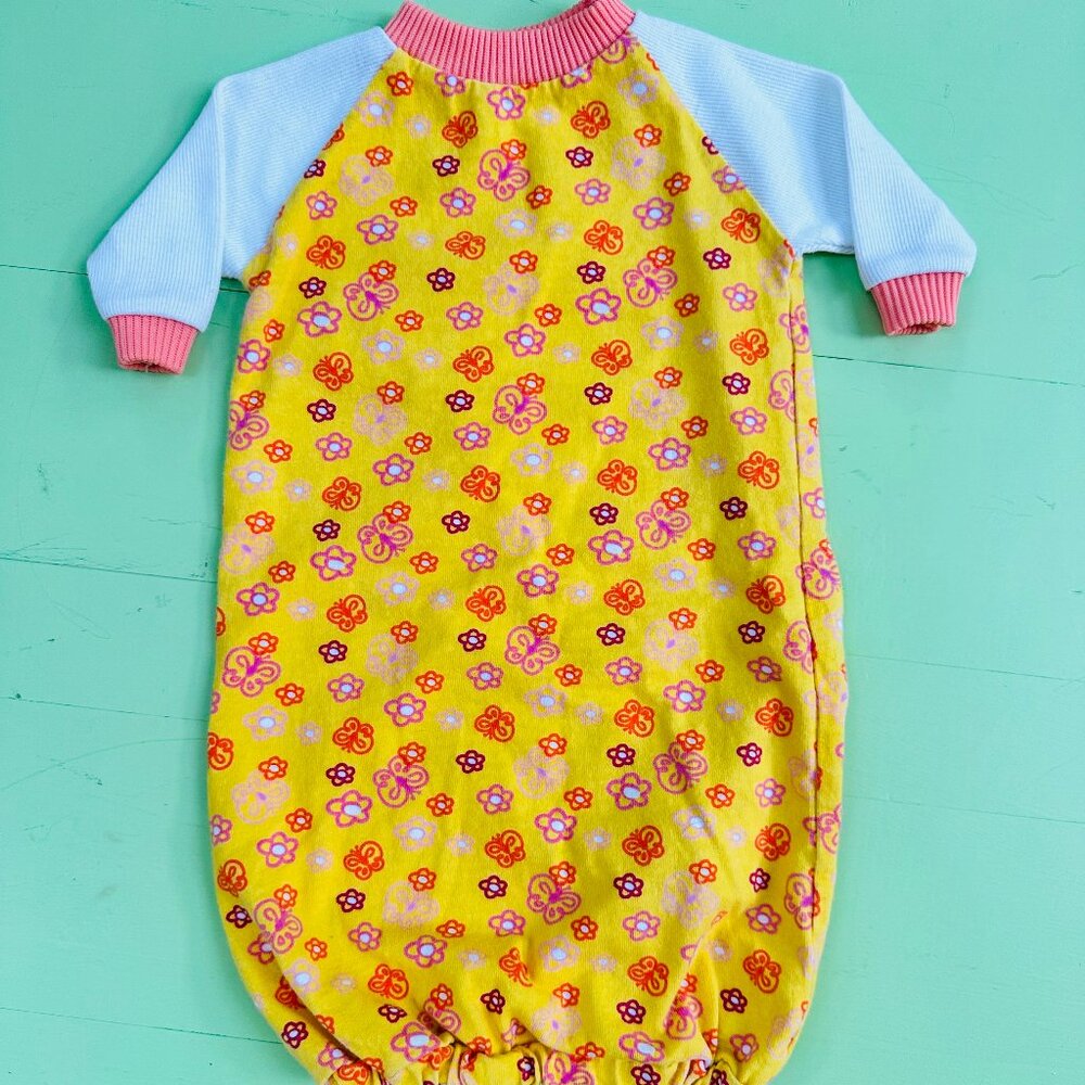 Vintage Baby Gown Retro Baby Pajamas Yellow Orange Butterflies Flower Power
